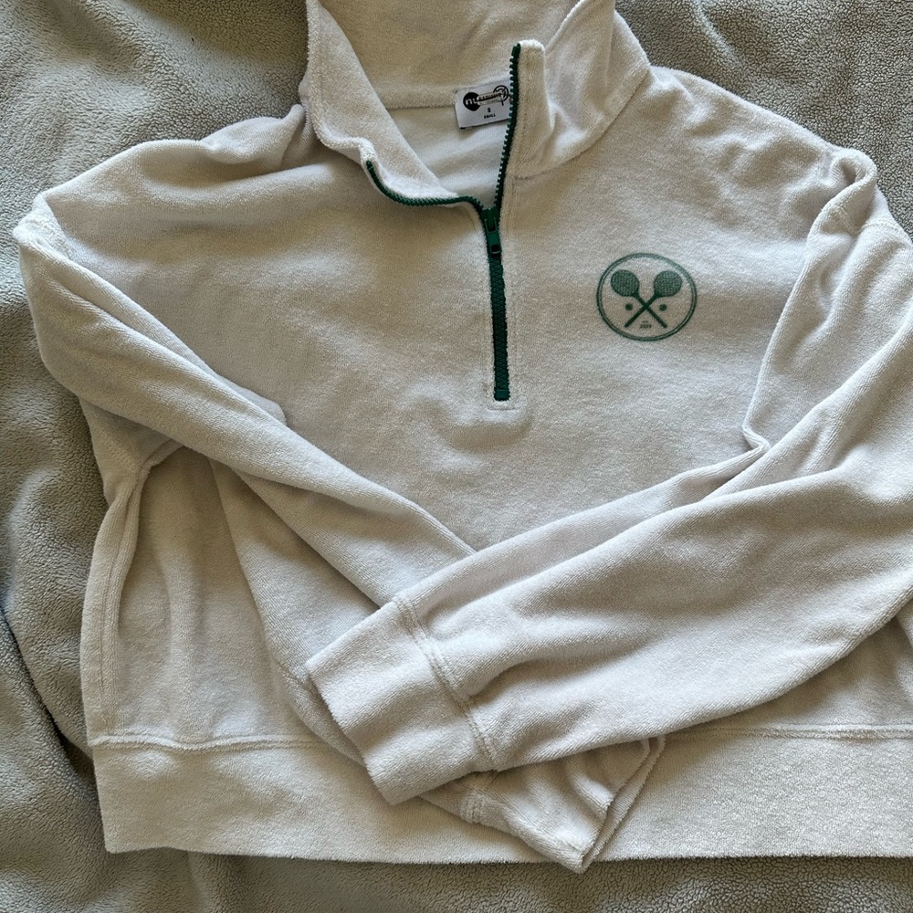 White Half-Zip Sweatshirt with Green Logo
